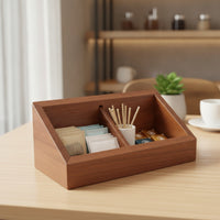 Wooden Storage Divider Box 2-Compartment Divided Storage Box Slanted Front Wooden Organizer for Office Desk