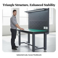 High Load Capacity Heavy-Duty Workbench All-Steel Frame Anti-Static Repair Bench Integrated LED Light Industrial Work Table with Drawers Built-in Power Outlets for Electricians, DIY Enthusiasts, Woodworkers, Factory, Warehouse, Home, Basement