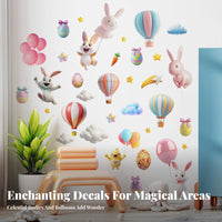 Easter Bunny Wall Sticker Self Adhesion 3D Cartoon Hare Decal Peel and Pink Easter Egg Stickers for Young Children, Playroom, Kindergarten, Classroom