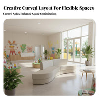 Modern design Curved Sectional Sofa Piece Creative Shape Public Seating high-resilience Foam configurable Couch No Assembly Required for Parents, Visitors, Business Clients, Kindergarten, Waiting Room, Reception Area, Office
