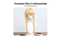 Long Blonde Hairpiece with Ears Pre-Design D Blonde Cat Ear Hairpiece Heat Resistant Fiber Costume Accessory for Cosplayers, Costume Parties, Photo S