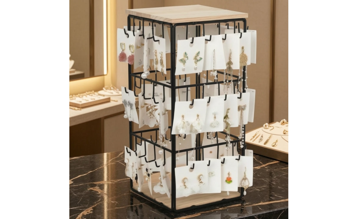 Earring Holder with Wood Foundation areaSaving Jewelry Stand Holder with Hooks Compact Jewelry Display for Vanity