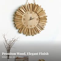 Silent Movement Wooden Wall Clock Non-Ticking Rustic Wooden Clock Battery Operated for Art Lovers, Interior Decorators, Bedroom, Cafe, Hotel