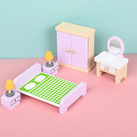 Pastel Miniature Wooden Furniture Set Smooth Wooden Dollhouse Furniture Rounded Edges Dollhouse Accessories Block-Like