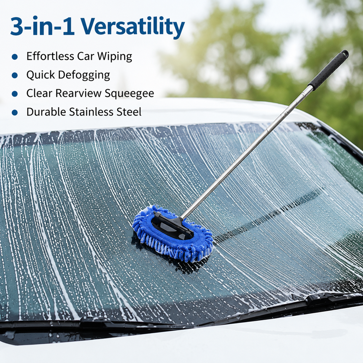 Stainless Steel Telescopic Car Wash Brush Chenille Head for Window Cleaning Pole