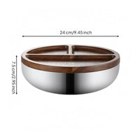 Acacia Wood Divided Fruit Tray Warm Brown Grain Stainless Steel Fruit Tray Polished Tableware Round