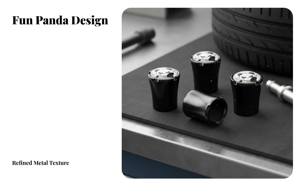 4 Pieces Panda Car Tire Cap Zinc Alloy Construction Panda Tire Valve Toppers Colorful Finish Wheel Air Valve Cover for Men, Women, Gifting