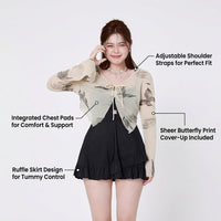 Swimsuit for Plus Size Women with Modest Long Sleeve Design, Printed One-Piece Style for Water Sports and Hot Spring