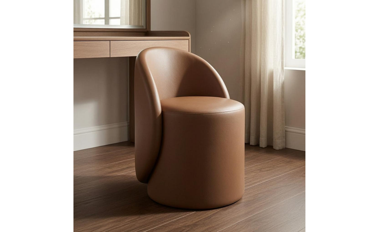 Cushioned Upholstered Vanity Stool Rounded Low-Back Vanity Chair Compact Upholstered Makeup Chair Minimalist for Bedroom, Closet Area