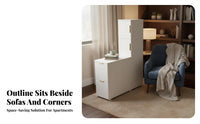 With casters Wheeled Sofsemi-circular-Table Mobile Design C-Shaped Rolling Table Light Luxury aesthetic Storage Cabinet Space-Saving for Apartment Dwellers, residents, Home Office Workers, Living Room, Small areas, Bedroom