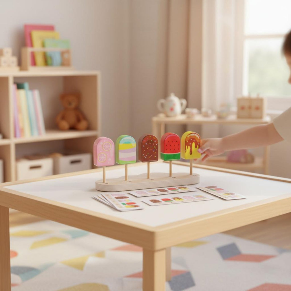 Develops Fine Movement Skills Ice Cream Color Matching Toy Sturdy Wood Construction Wooden Ice Pop Sorting Game Learn Through Play Ice Cream Matching Set Improves Hand-Eye Coordination for Preschoolers, Kids 3+, Toddlers, Kindergarten, Classroom, Playroom