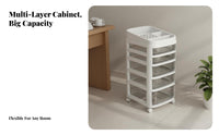 Large Capacity Rolling Makeup Storage Cart 4 Drawers Multi-Layer Drawer Trolley Deep Top Case Mobile Beauty Organizer Dust-Proof for Cosmetologists, Hairstylists, Salon, Home Use, Dressing Room, Bedroom