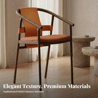 Mortise and Tenon Structure Saddle Leather Dining Chair Easy Assembly Minimalist Wabi-Sabi Chair Stain Resistant Authentic Leather Armchair Waterproof for Interior Designers, Hospitality Business Owners, Study Room, Restaurant, Home Office, Bedroom