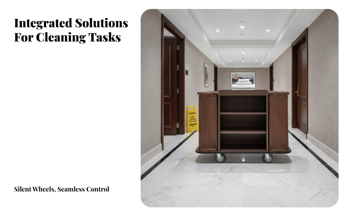 Hotel Janitorial Cart Multi-Functional Commercial Housekeeping Cart Detachable Bags 3 Shelf Linen Trolley for Janitors, Hotels, Guest Rooms