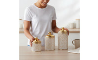 Moisture-Proof Gold Lid Candy Jar Elegant Design Pearl Pattern Storage Container Bisphenol A-Free-Safe Decorative Storage Jar Lightweight for Bathroom