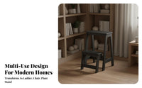 Foldable Convertible Ladder Chair Solid Wood Wooden Folding Step Stool Multi-Functional 4-Step Wooden Stepladder Multifunctional for Homeowners, Seniors, Book Lovers, Indoor, Kitchen, Living Room, Office