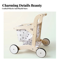 Motor Skills Wooden Shopping Cart Children's Plaything Plaything Wooden Shopping Cart Open Lower Shelf for Children, Walking Practice