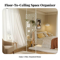 No-Drill Installation Tension Pole mesh Divider Space Saving Partition Screen Multi-Functional Organizer Rack Customizable Layout for Renters, Apartment Dwellers, Students, Bedroom, Home Office