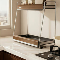 2-Tier Spice Rack Stainless Steel Corner Shelf Organizer Multi-Use Countertop Storage Shelf for Kitchen, Coffee Station
