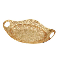 Filigree Tray Decorative Metal Tray with Handles Ornamental Bowl Lustrous Embossed for Home Decorators, Coffee Table, Entryway