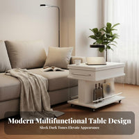 Space-Saving Expandable Rolling Side Table With Wheels Rolling Utility Cart Multi-Functional Design Living Room Furniture Easy Assembly for Small Apartment Dwellers, Homeowners, Office Workers, Balcony, Bedroom