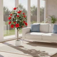 Artificial Rose Tree 120 Cm Tall Faux Rose Tree with Planter Authentic-Looking Plant for Entryway, Living Room, Patio