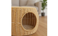 Year-Round Feline Bed Tray Handwoven Wicker Feline Bed Long-Lasting Pet Furniture