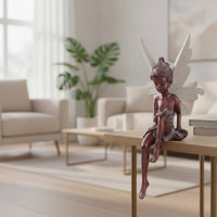 Resin Fairy Statue Seated Fairy Figurine Garden Textured for Plant Displays