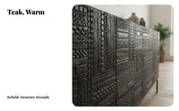 Wooden Sideboard Cabinet Versatile Use Carved Wood Cabinet 3D Textured Surface Teak Wood Console for Homeowners, Art Lovers, Bedroom, Hallway