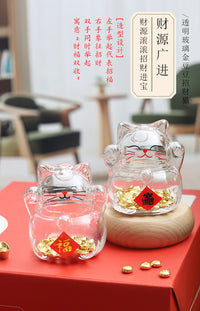 High Borosilicate Glass 3D Cat Shape Gold Bean Storage Jar Festive Gift