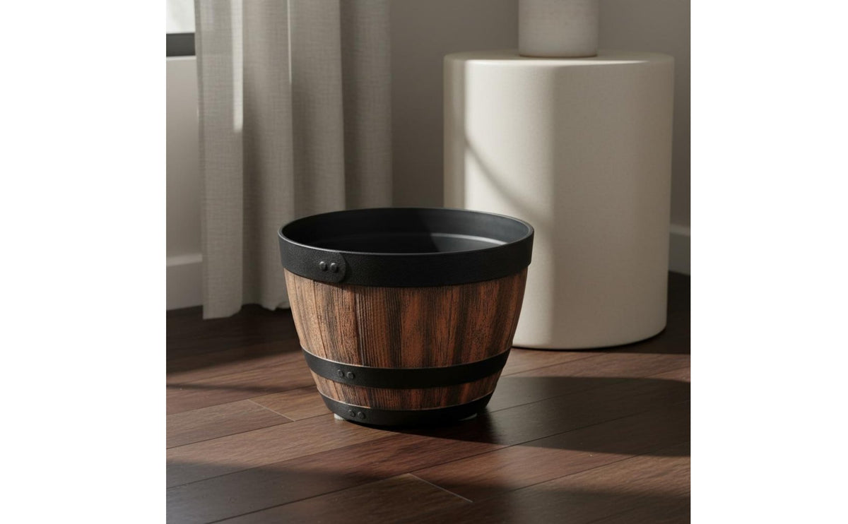 Rustic Garden Planter Lightweight Whiskey Barrel Planter Sturdy PP Material