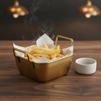 Thickened Material Metal Food Basket with Handles Long-Lasting Stainless Steel Serving Tray Stackable Design Korean Design Aesthetic Snack Plate Brushed Finish for Restaurants