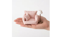 Dollhouse Sofa with Lamp Striped Dollhouse Sofa with Pillow Textile Miniature Couch for Tabletop Display