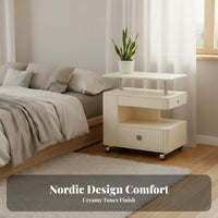 2-in-1 Design C-Shaped Overbed Desk Mobile with casters Bedside Table two-levelTier Storage Bedroom Furniture Easy to Assemble for Students, Home Workers, Homeowners, Small Spaces, Dorm Room