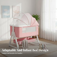 Multi-Functional Portable Bedside Sleeper Height Adjustable Bedside Bassinet with Wheels Infant Bed Rocking Function for Infants, Newborns, New Parents, Nursery, Bedroom, Indoors, Nighttime
