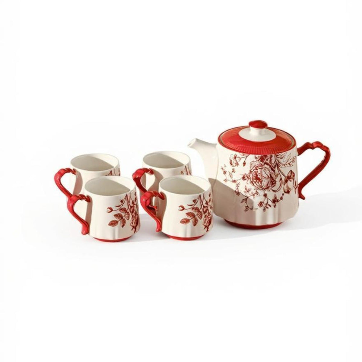 Porcelain Teapot and Mug Set, Elegant Ceramic Drinkware