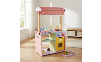 Wooden Shop Stand with Shelves Open-Shelf Play Market Stand Pretend Play Store Interactive Playset Realistic for Children
