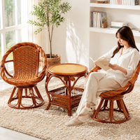 6 Piece Rattan Garden Furniture Set, Reddish Brown Garden Table and Chairs, Patio Furniture Set with Cushions for Alfresco Dining