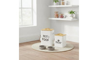 2 Pieces Large Capacity Feline Food Storage Tin with Bamboo Lid Airtight Seal Metal Pet Food Bin Farmhouse Design Pet Treat Jar Decorative for Kitchen