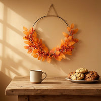 Half-Wreath Lightweight Wreath with Metal Hoop Faux Botanical Decoration for Thanksgiving, Entryway