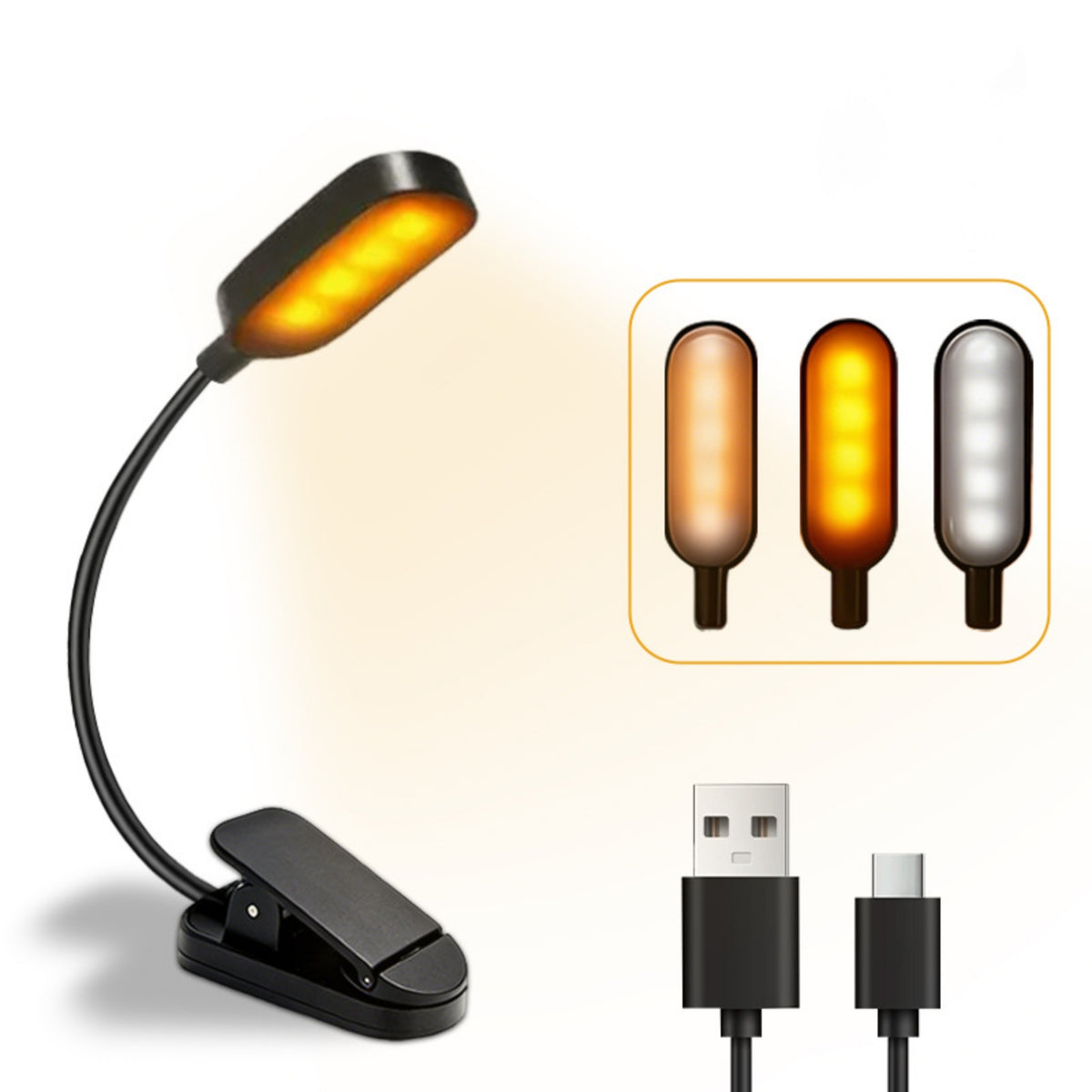 USB Clip Lamp Eye Protection LED Reading Light Dimmable for Bedside