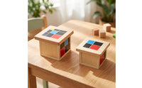Child-Centered Cube Sensorial Wooden Cube Colorful Geometric Puzzle for Preschool, Classroom