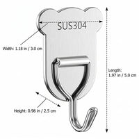 Wall Hooks, Brushed Silver Stainless Steel Towel Hook, Heavy Duty 3kg No Drill Hooks for Kitchen Bathroom, Automatic Traceless