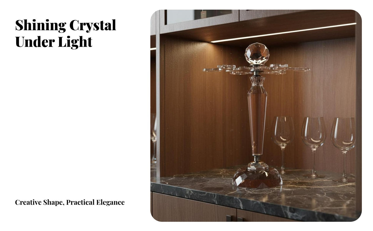 Gold Foil Accent Wine Glass Display Stand Luxury Design Crystal Wine Glass Holder Space Saving Freestanding Stemware Holder Stable Base for Home Entertainers, Party Hosts, Gift Givers, Dining Room, Housewarming Events, Parties, Wedding Receptions