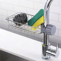Faucet Rack Sponge Holder and Rag Holder with Towel Bar, Stainless Steel Organizer with Faucet Clip for Home Kitchen Sink, Modern Minimalist Style
