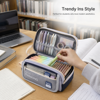 TOME Large Capacity Double-Layer Flip Pencil Case for Students, Oxford Cloth