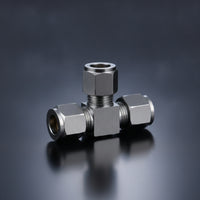 Three-Way Pipe Connector Stainless Steel Tee Fitting with Compression Nuts Water Line Splitter Metal Hardware Heavy-Duty