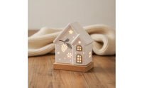 Ceramic House Lantern Battery-Operated Ceramic House with Wooden Base Tabletop Accent Glowing Ornament Illuminated
