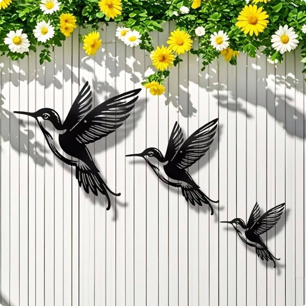 3 Pieces Black Hummingbird Wall Decor Flat Metal Hummingbird Wall Art Iron