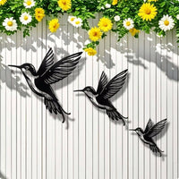 3 Pieces Black Hummingbird Wall Decor Flat Metal Hummingbird Wall Art Iron